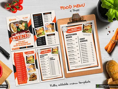 Food Menu Template 4 pages a4 menu all purpose beautiful brown cafe cafeteria club fast fast food food food menu menu minimalist pasta pizza poster price restaurant retro