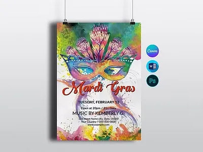 Mardi Gras Party Flyer brasil brasil party canva carnival carnival party celebration club event festival holiday invitation mardi gras mardi gras flyer mardi gras party mardi gras poster mask ms word night club party photoshop template postcard