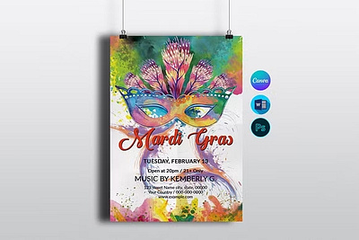 Mardi Gras Party Flyer brasil brasil party canva carnival carnival party celebration club event festival holiday invitation mardi gras mardi gras flyer mardi gras party mardi gras poster mask ms word night club party photoshop template postcard