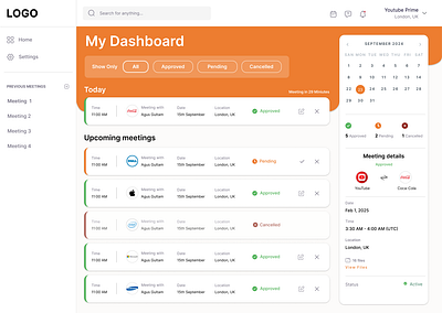 Dashboard UI - Meetings App app dashboard dashboard ui design graphic design meeting saas ui ux