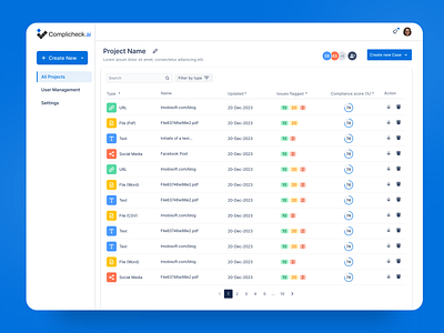 Dashboard for AI-powered compliance auditing platform ai ai dashboard backend interface clean dashboard clean ui compliance dashboard dashboard dashboard interface design ui table design ui user interface