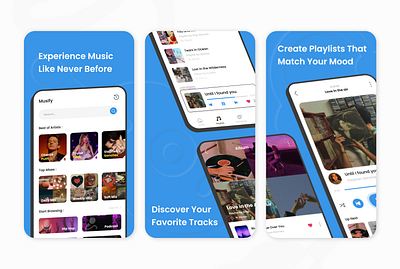 Musify: Music Streaming App app design blue graphic design logo music music app music streaming app musify song ui user experience user interface