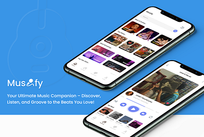 Musify: Music Streaming App app design blue graphic design logo music music app music streaming app musify song ui user experience user interface