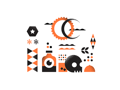 ** alcohol black bottle clouds dark day design drink flat glass graphic illustration moon night orange rum shape skull sun triangle