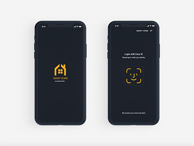 Smart Home adobe app faceid ios iphone login mobile app mockup photoshop signup smart home smart house start screen ui ui ux ux verify