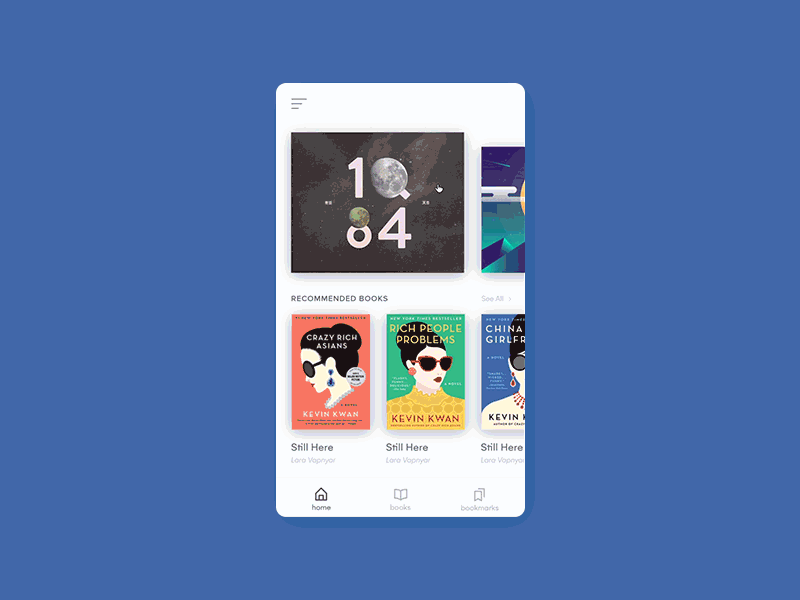 Books App Interaction Design with Adobe XD animation app book design interaction design madewithadobexd menu ui ux