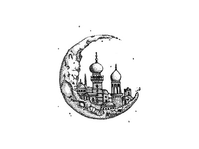 Life on the moon black and white design doodles dot work dotwork fineliner handdrawn handmade illustration line art lineart moon temple