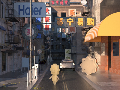 Static map of the first street c4d three dimensional 三维