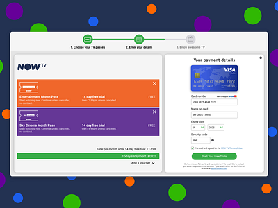 NOW TV Credit Card Checkout Redesign - Daily UI #002 002 card card checkout carddesign credit card creditcard daily ui dailyui dailyui002 design now nowtv redesign sky tv ux visa web