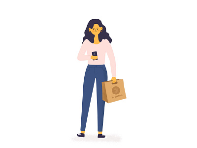 Way to work character girl graphic design illustration phone standing takeout