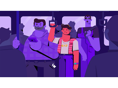 Illustration buss art buss character design dribble flat graphic illustration motiongraphic purple subway vector