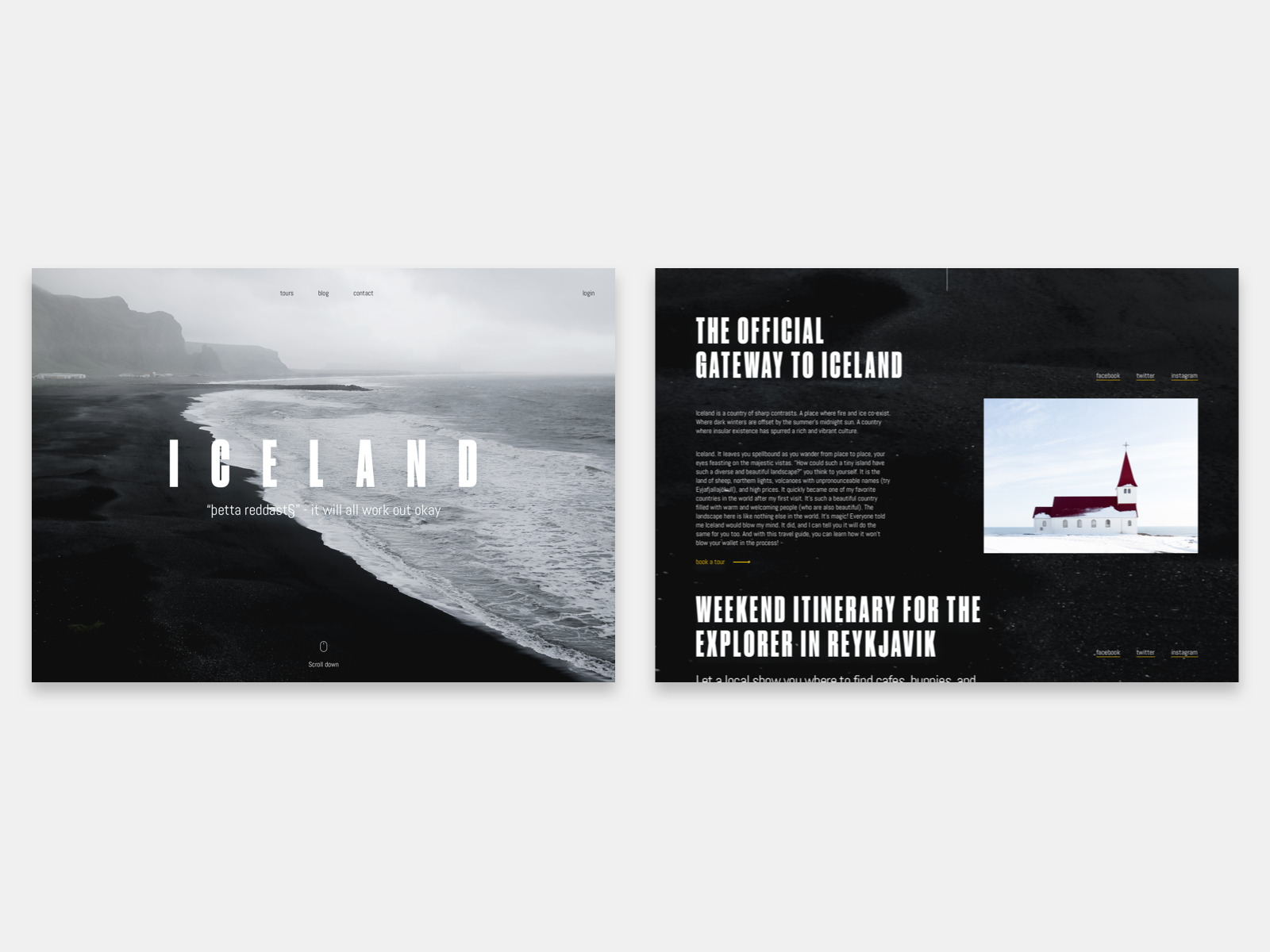 Example of Tourist landing page - Exploration