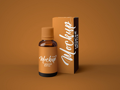 Free Amber Medicine Bottle MockUp in 4k amber apothecary bottle box cosmetic free medical medicine bottle mockup mockups package product