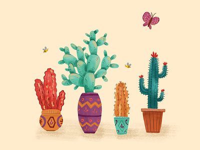 Cactus love art artist bee butterfly cacti cactus children art children book illustration children illustration colorful draw flowers illustration illustrator love plant illustration plants