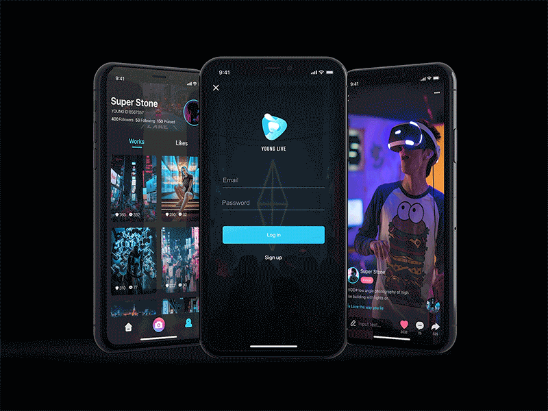 YOUNG LIVE-Sign in app gif ui