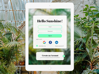 DailyUI - SignIn (Botanical Gardens) 001 app clean app dailyui dailyui 001 dailyuichallange ios ipad mobile san antonio texas ui uidesign ux