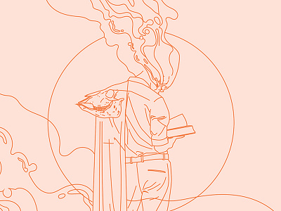 Fragment 132 abstract circle cloth composition concept cow skull form illustration laconic lineart lines man minimal reading skull smoke