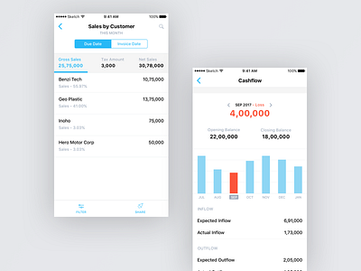 Reports on mobile cashflow fintech graphs mobile app reports ui ux