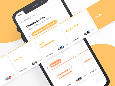 Study Project | Shot #1 app cards categories concept courses home ios iphonex orange search study ui ux web