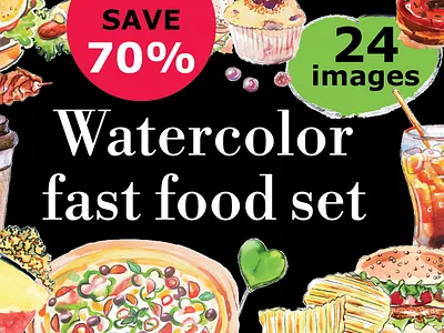 Junk Food Collection food and beverage food and drink illuatration vector art water color water colors water colour watercolor watercolour