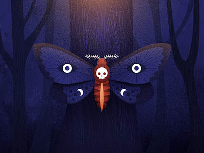 In the night forest grain illustration moth night texture trees