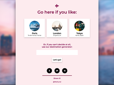 Travel Destinations Generator css design html ui web design