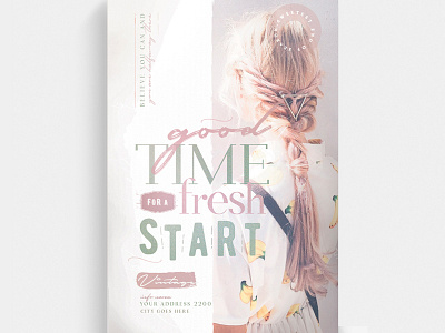 A Good Time For A Fresh Start Flyer Template 70s 80s advertising boutique chic classy clothing collection creative cute elegant event fashion fresh glamour haute couture lady marketing promo promotion