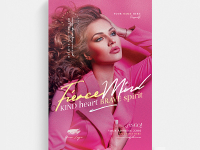Fierce Mind Flyer Template boutique chic classy creative disco elegant event fancy fashion fest glamour haute couture marketing mode model modern new collection night club party pink