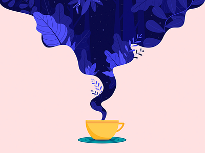 Dreaming over my cup of coffee blue coffee design digital painting drawing freebie freebies illustration pastel plants sketch sky smoke space stars ui ux vector welcome screen