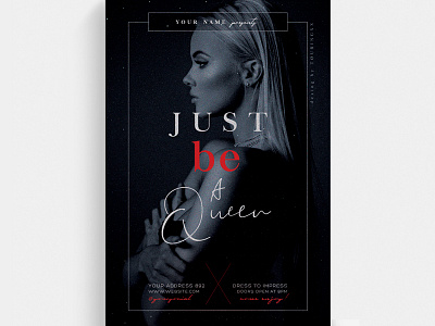 Just Be A Queen Flyer Template black boutique chic classy creative disco elegant event fancy fashion fest glamour haute couture marketing mode model modern new collection night club party