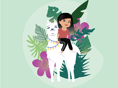 Emily & her llama animal art girl gang girl illustration illustration llama tropical