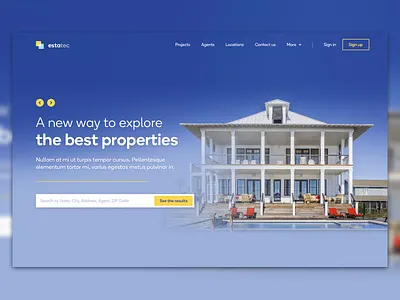 Real estate hero header blue header hero homepage house landing property real estate ui ui design ux ux design