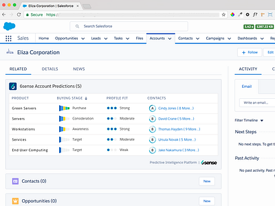 B2B Account Predictions Region inside Salesforce b2b data analytics ui ux visual design