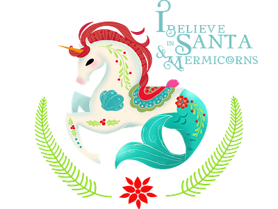 Christmas Mermicorn character christmas hippocampus illustration mermaid mermicorn sketch unicorn