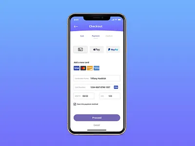 UI Credit Card Checkout checkout dailyui interface interfacedesign mobile ui ui ux uidaily uidesign uidesigner userinterface userinterfacedesign