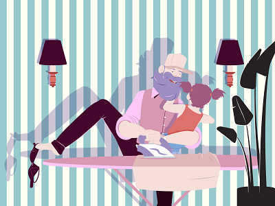 Stay At Home Daddy - Ironing cartoon comics dad daughter father fun funny hipster home illustration ironing modern