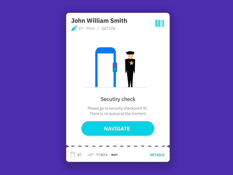 Flyly App - Security Check airlines airport card animation clean concept interaction ios maps mobile plan product design security travel ui ux