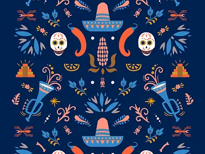 Mexico Desert, pattern branding chilli corn culture floral flowers folk folk music hat illustration latino lemon mexican national native american pattern skull spicy symbols