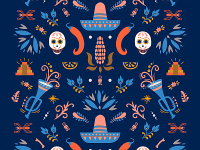 Mexico Desert, pattern branding chilli corn culture floral flowers folk folk music hat illustration latino lemon mexican national native american pattern skull spicy symbols