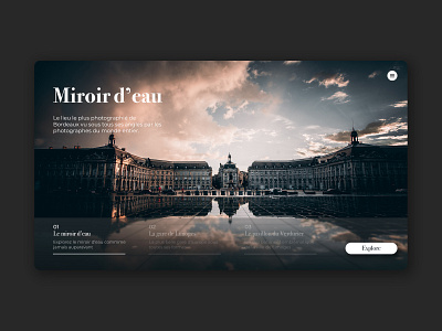 UI design - Miroir d'eau app branding city city guide contrast design icon landing landing page landing page. photo photo book photography street street art ui ui ux urban ux visual