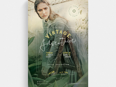 Vintage Aventure Flyer Template 70s 80s advertising boutique chic classy clothing collection creative cute elegant event fashion fresh glamour haute couture lady marketing promo promotion