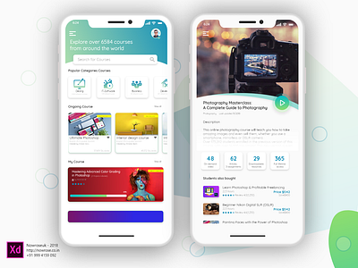 Online courses app adobe xd app branding clean app course course online coursera design desing icon iphone online profile typography ux video white