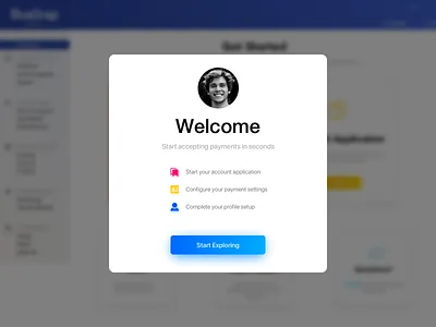 Welcome Popup blue button clean dashboard ui design desktop gradient minimalistic onboarding onboarding screen onboarding ui simple design ui ux welcome welcome page welcome popup welcome screen welcome shot white