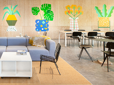 Facebook x WeWork facebook flower illustration mural pattern plants shapes wall wework