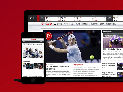 TSN Website Design broadcast hockey information design media responsive sports tsn website design