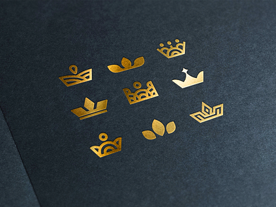 Crown Icons brand identity branding geometric gold illustration king leaf logo logomark logotype luxury mockup