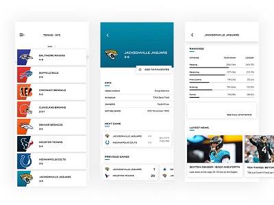 NFL - Mobile App Design american football design detail view interface jacksonville jaguars layout mobile mobile app nfl prototype prototyping sports app stats ui