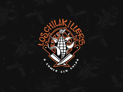 Los Chilakillers branding corn design flat food illustration lettering logo mexican mexican food minimal orange typography vector