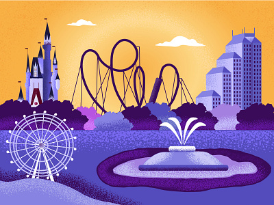 Orlando "The City Beautiful" amusement park art castle city designer disney downtown flat florida illustration lake eola magic kingdom maps orlando orlando city purple rollercoaster universal vector yellow