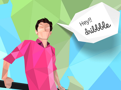 Hello Dribbble! abstract creative debut design dribbble earth green app hello identity illustration india man origami pink sea sjdesigns sky skyblue water